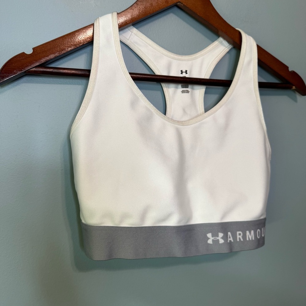 Under Armour Compression Racerback Sports Bra - White/Grey - Size Medium - Picture 5 of 12